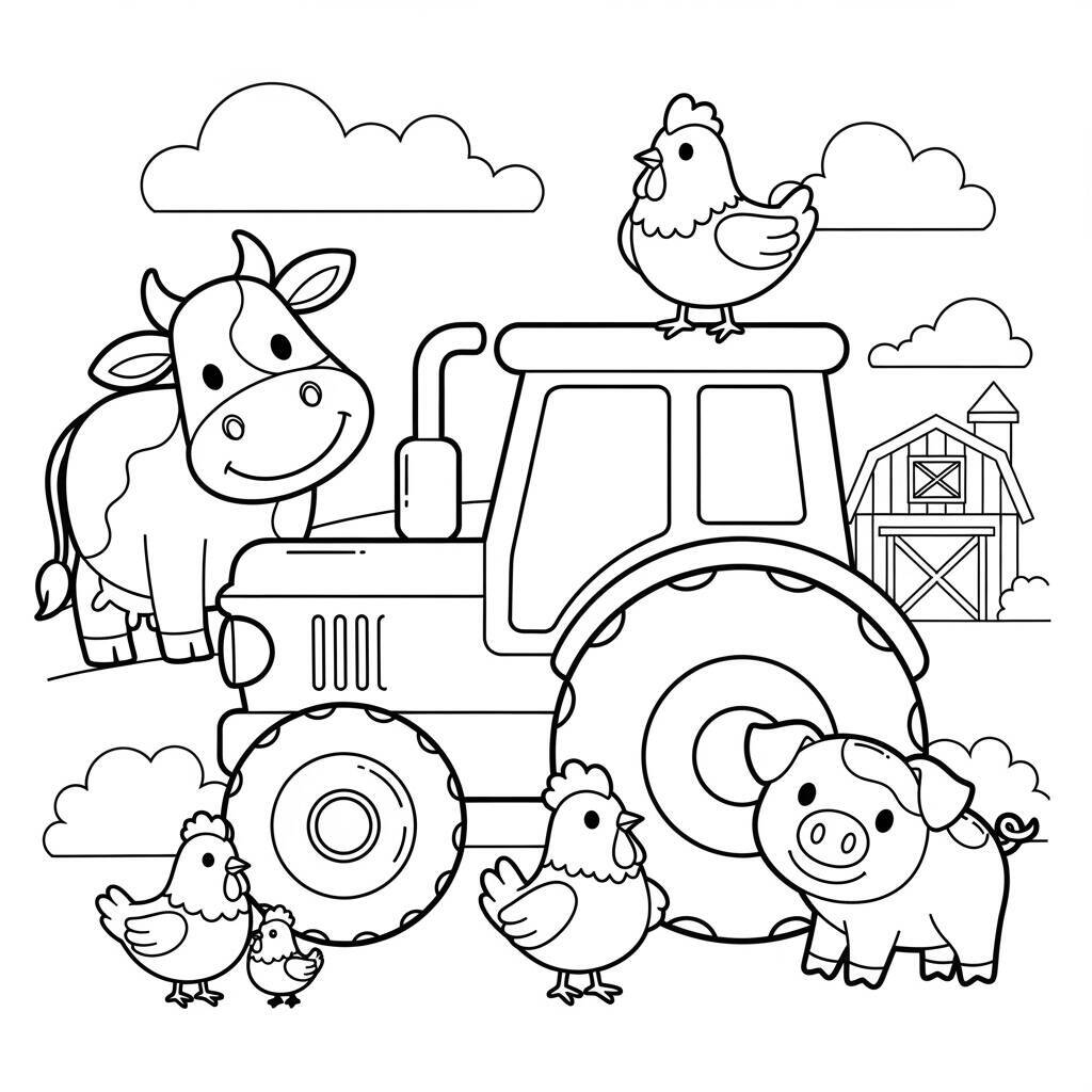 Coloriage Tracteur et Animaux