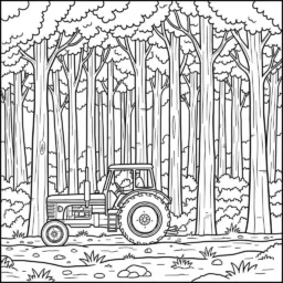 Desenho de Trator e Arvores para Colorir