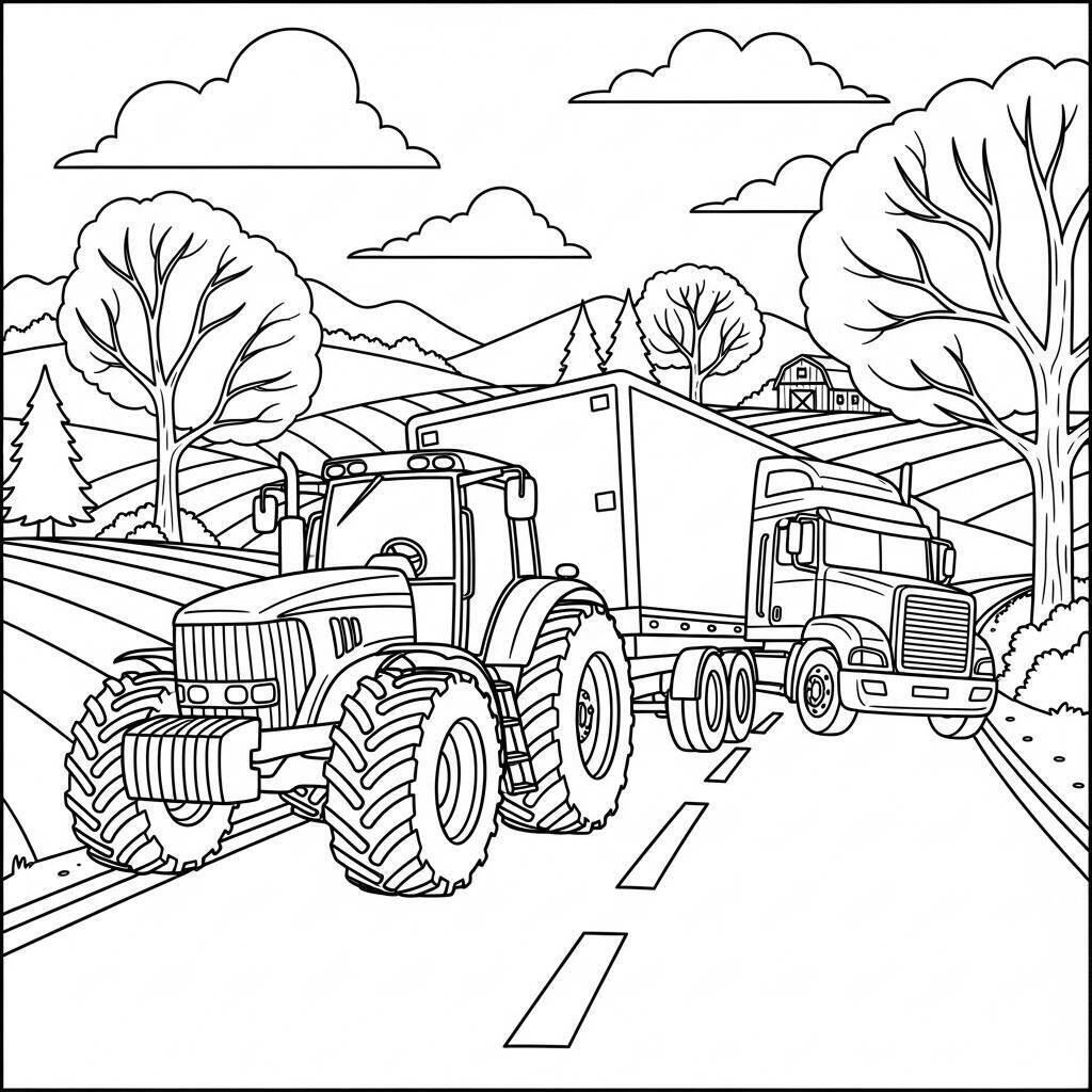 Coloriage de tracteur et de camion