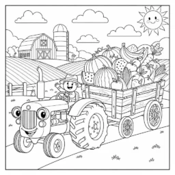 Desenho de Trator e Carroça para Colorir