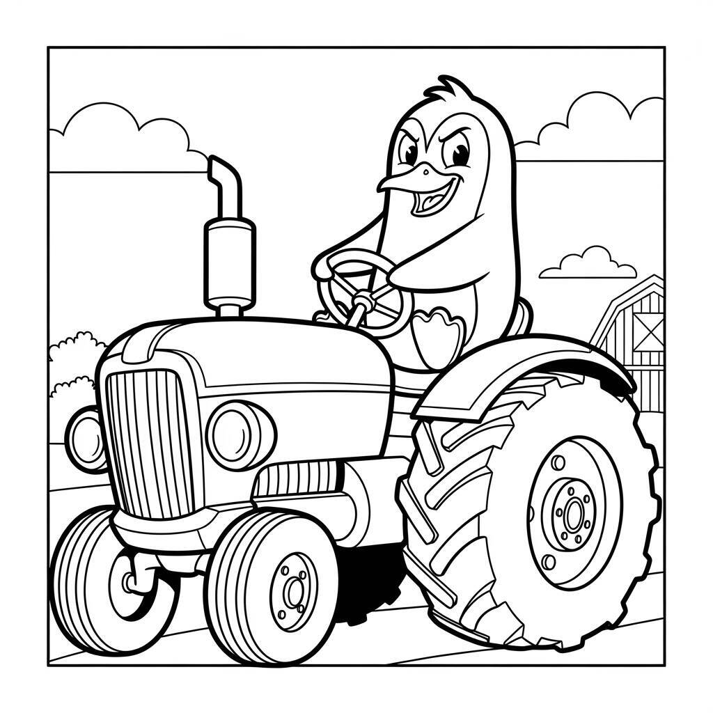 Coloriage Tracteur et Pingouin