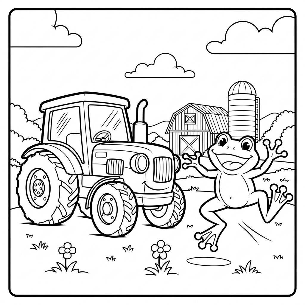 Coloriage tracteur et grenouille