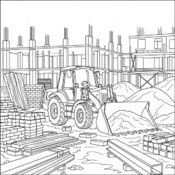 Desenho de Trator em Construção para Colorir