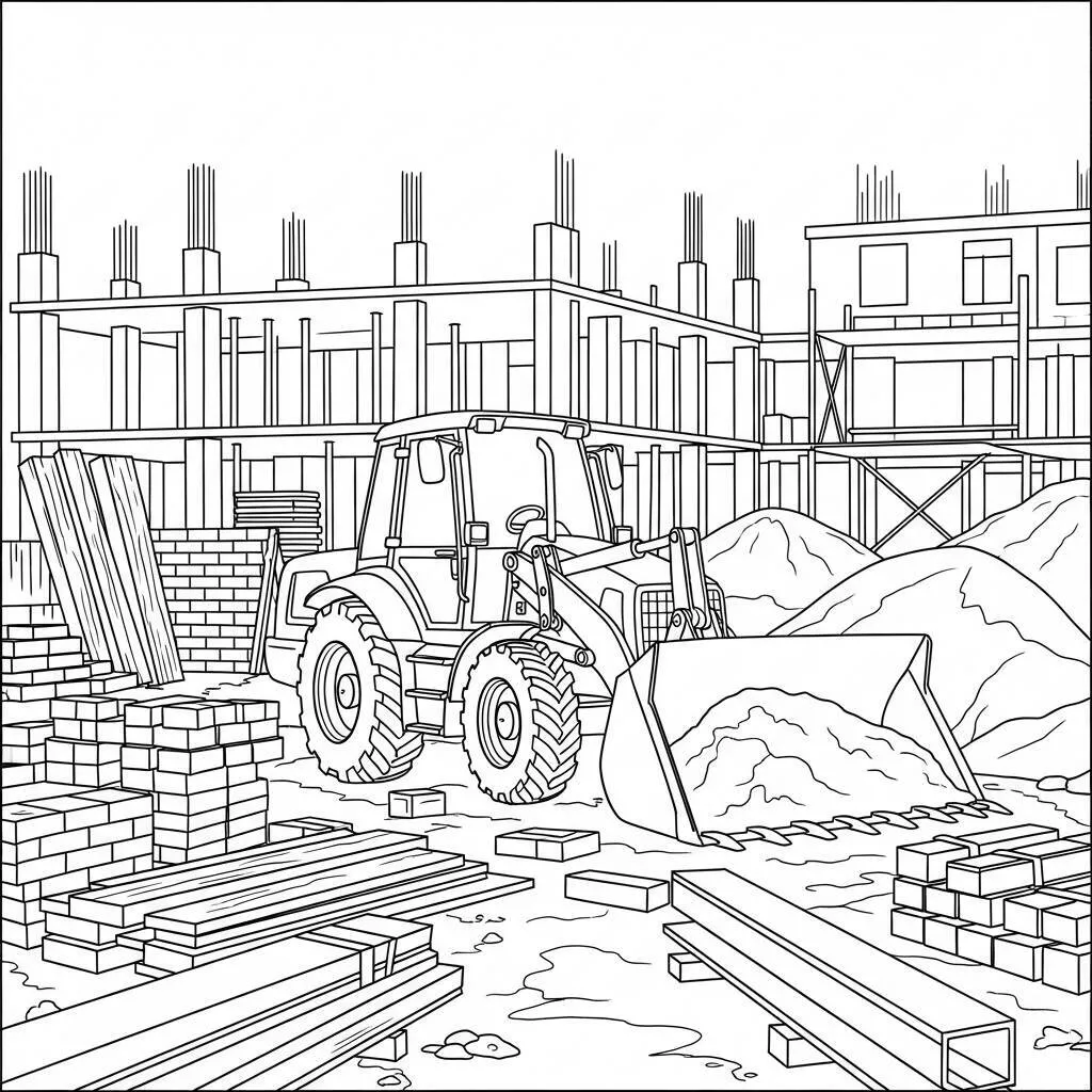 Desenho-de-Trator-em-Construcao-para-Colorir Desenho de Trator em Construção para Colorir