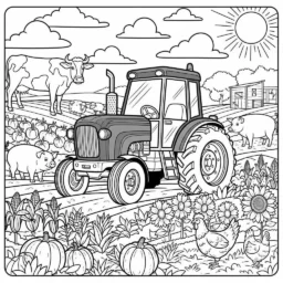 Coloriage Tracteur sur la ferme