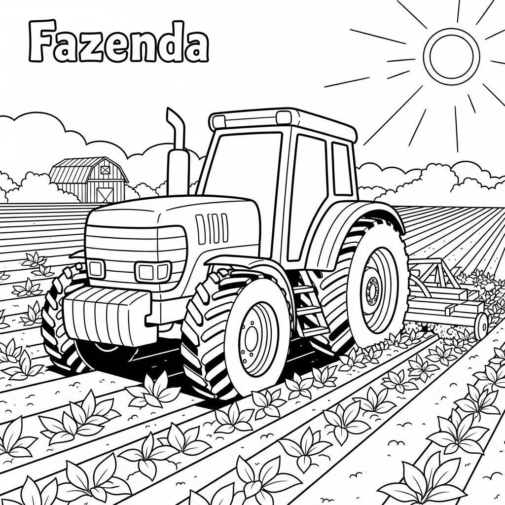 Desenho de Trator na Fazenda para Colorir