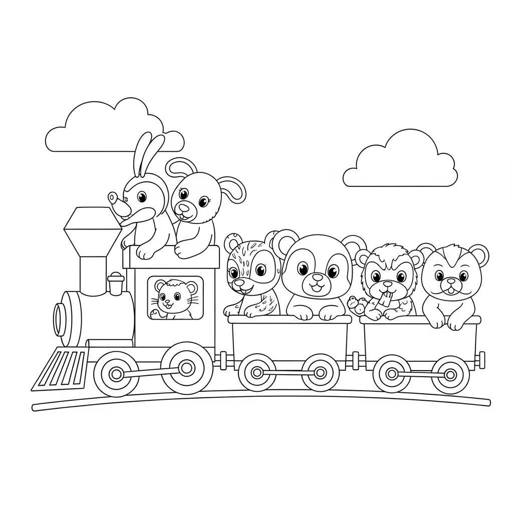 Desenho-de-Trem-de-Animais-para-Colorir Desenho de Trem de Animais para Colorir