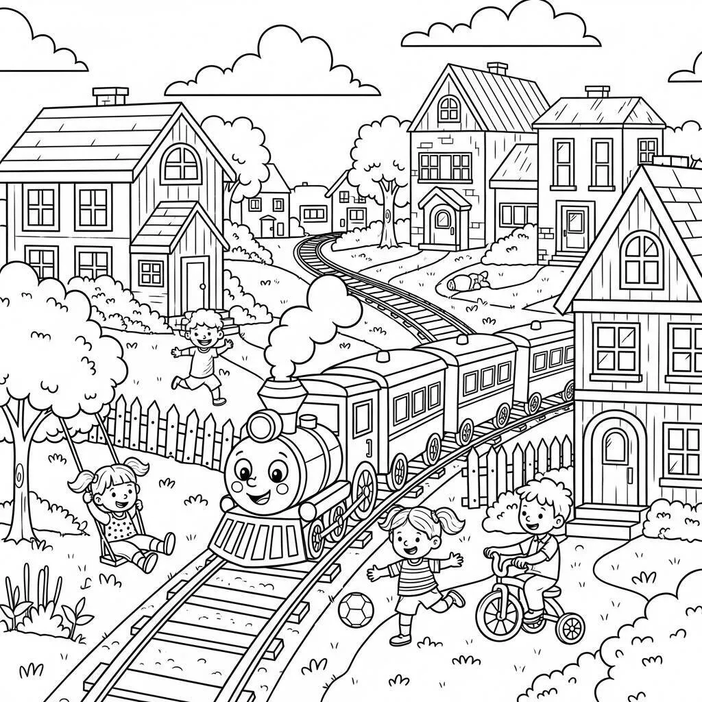 Desenho de Trem de Bairro para Colorir