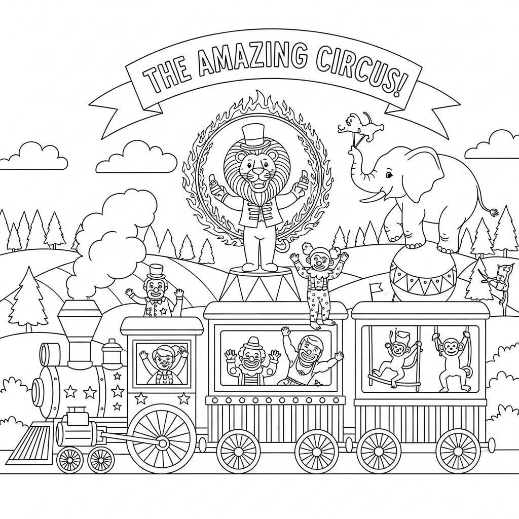 Desenho de Trem de Circo para Colorir