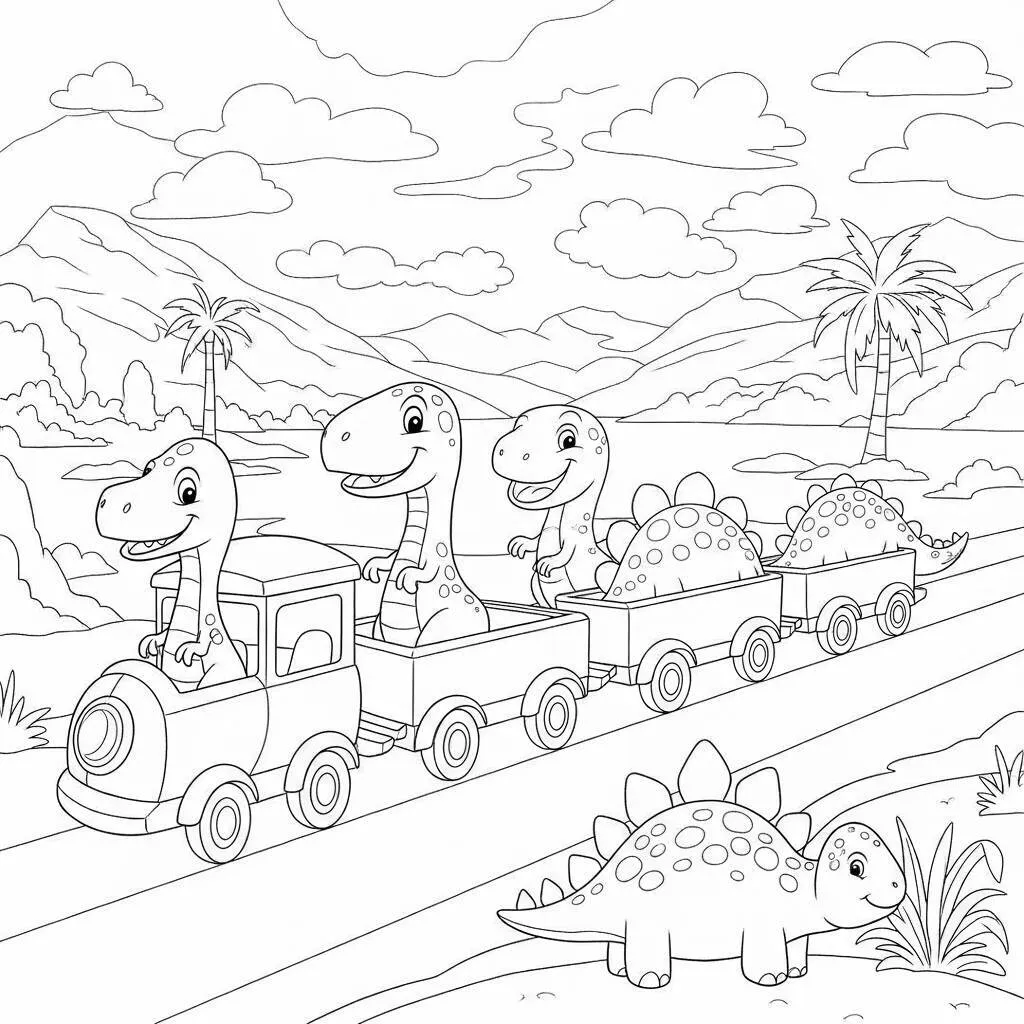 Desenho-de-Trem-de-Dinossauro-para-Colorir Desenho de Trem de Dinossauro para Colorir