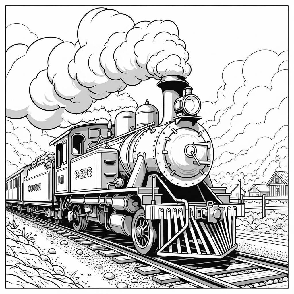 Malvorlage „Alter Eisenbahnzug“.