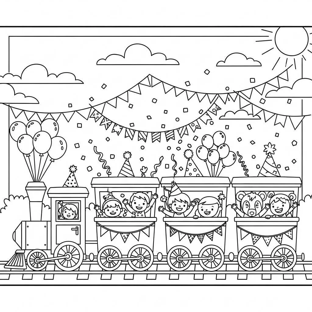 Desenho de Trem de Festa para Colorir