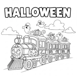 Desenho de Trem de Halloween para Colorir
