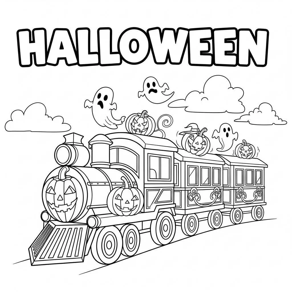 Desenho-de-Trem-de-Halloween-para-Colorir Desenho de Trem de Halloween para Colorir