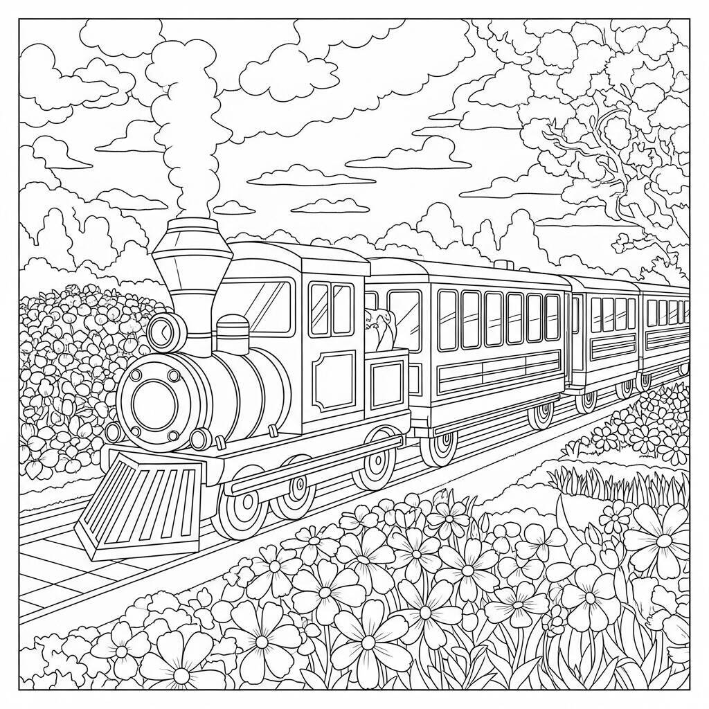 Malvorlage „Garteneisenbahn“.