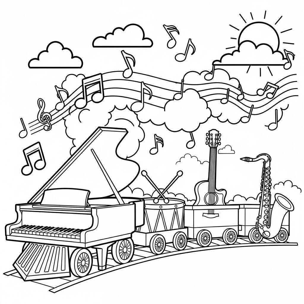 Malvorlage „Musikzug“.