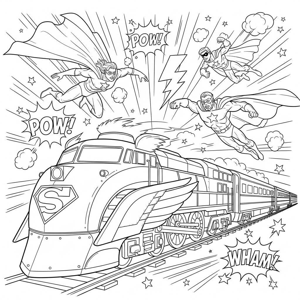 Superhelden-Zug-Malseite