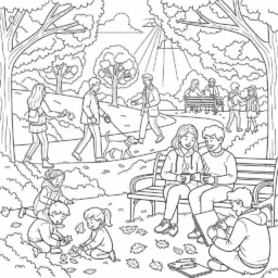 Desenho de Um Dia de Outono no Parque para Colorir