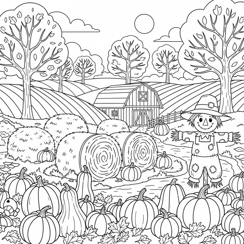 Coloriage Une ferme en automne