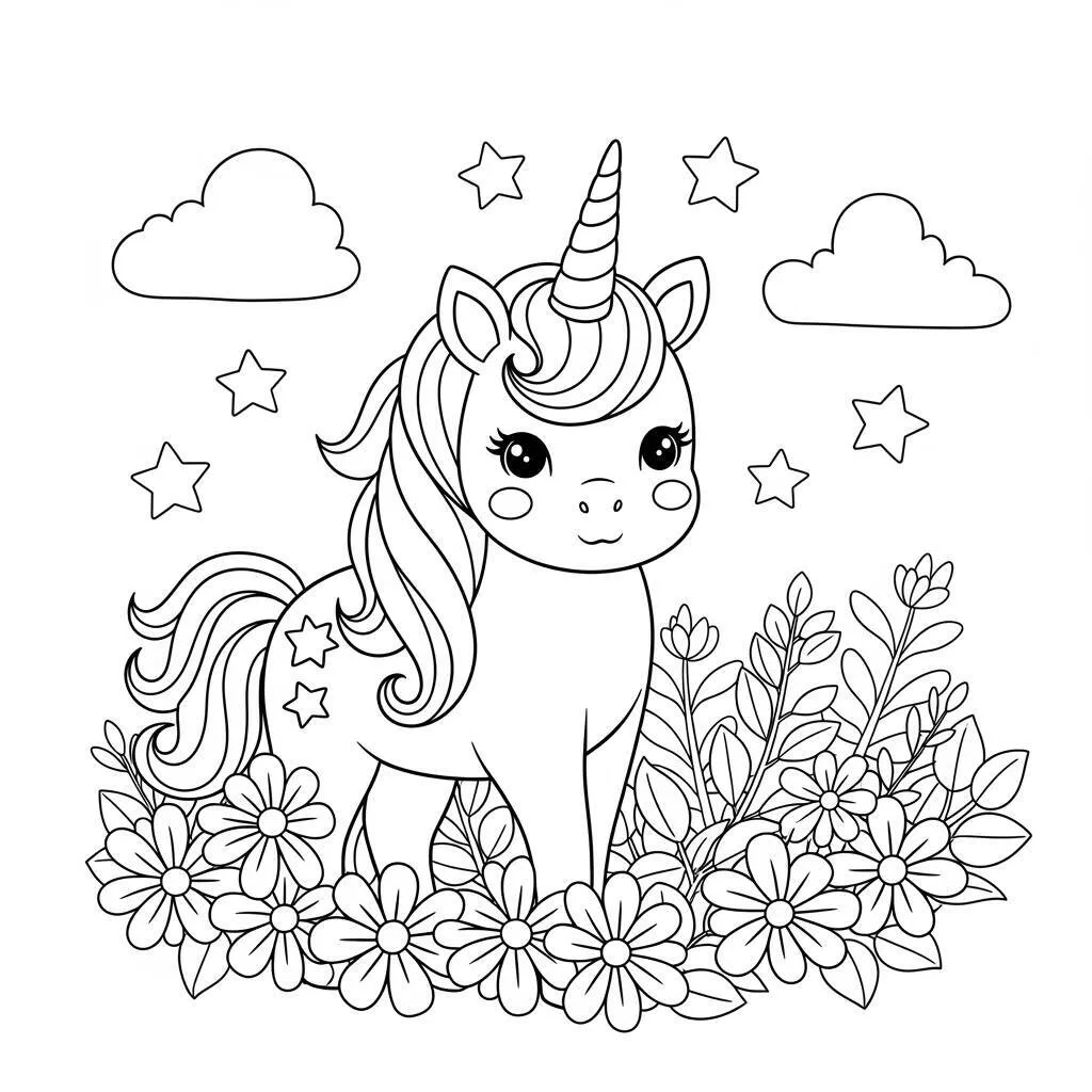 Desenho de Unicórnio Kawaii para Colorir