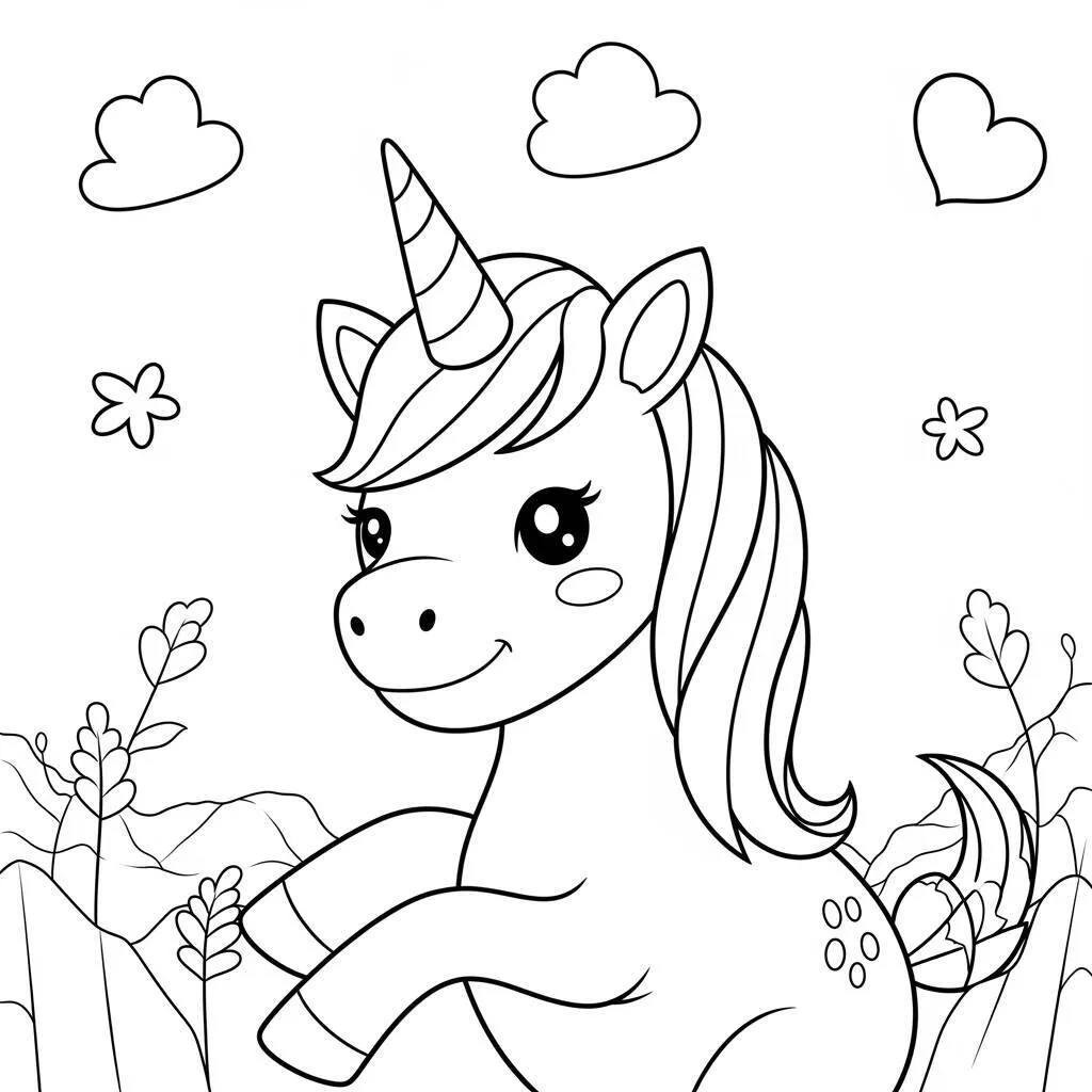Desenho de Unicórnio Kawaii para Colorir