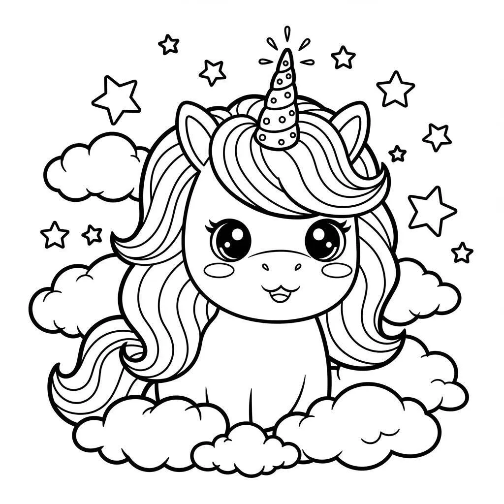 Desenho de Unicórnio Kawaii para colorir