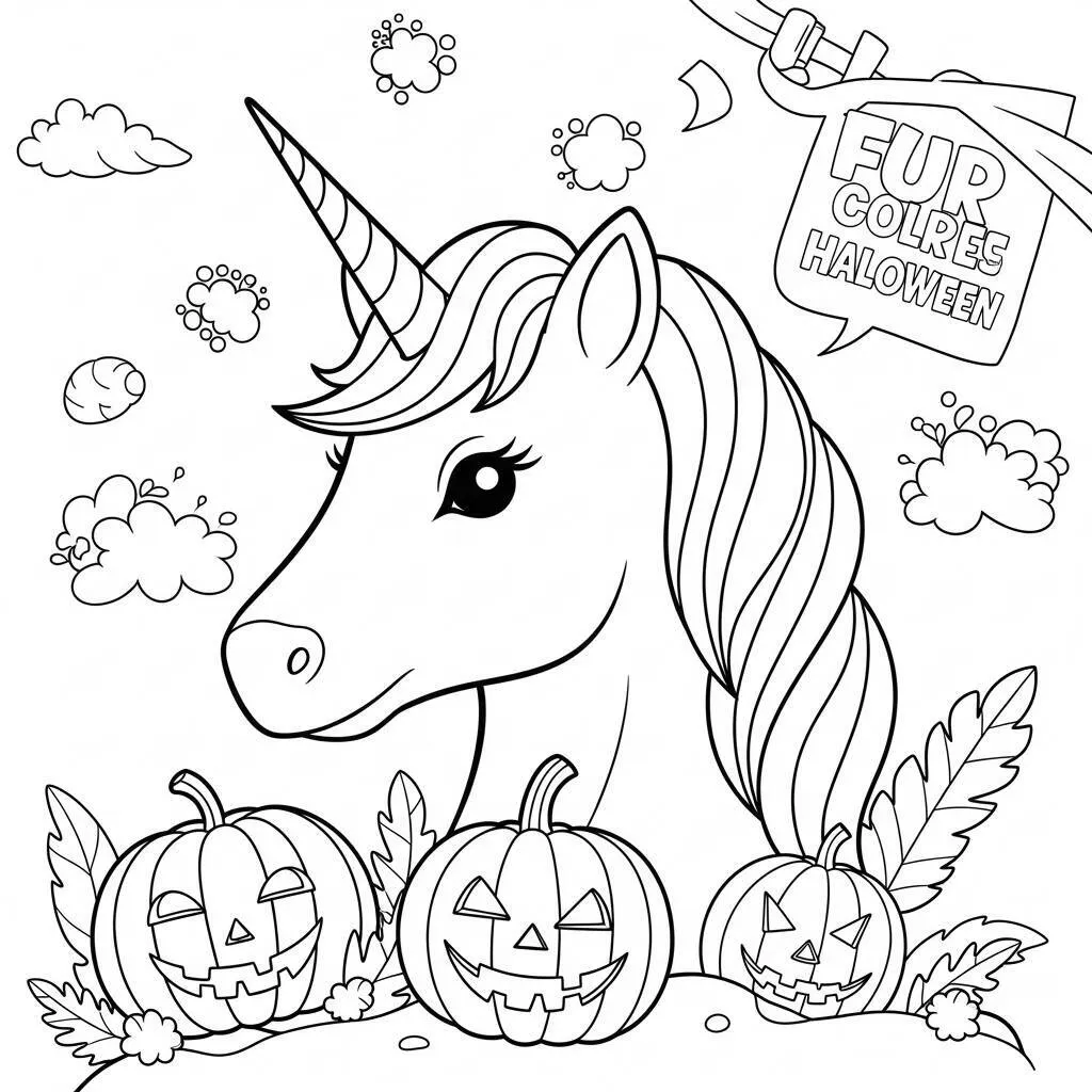 Desenho de Unicórnio de Halloween para Colorir