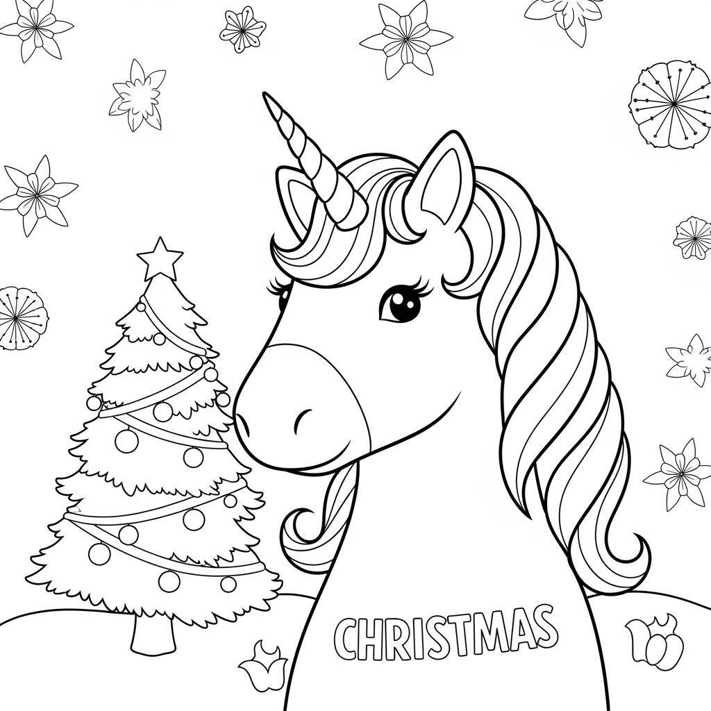 Desenho de Unicórnio de Natal para Colorir