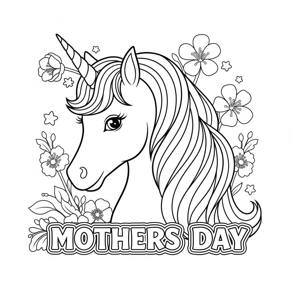 Desenho de Unicórnio do Dia das Mães para Colorir