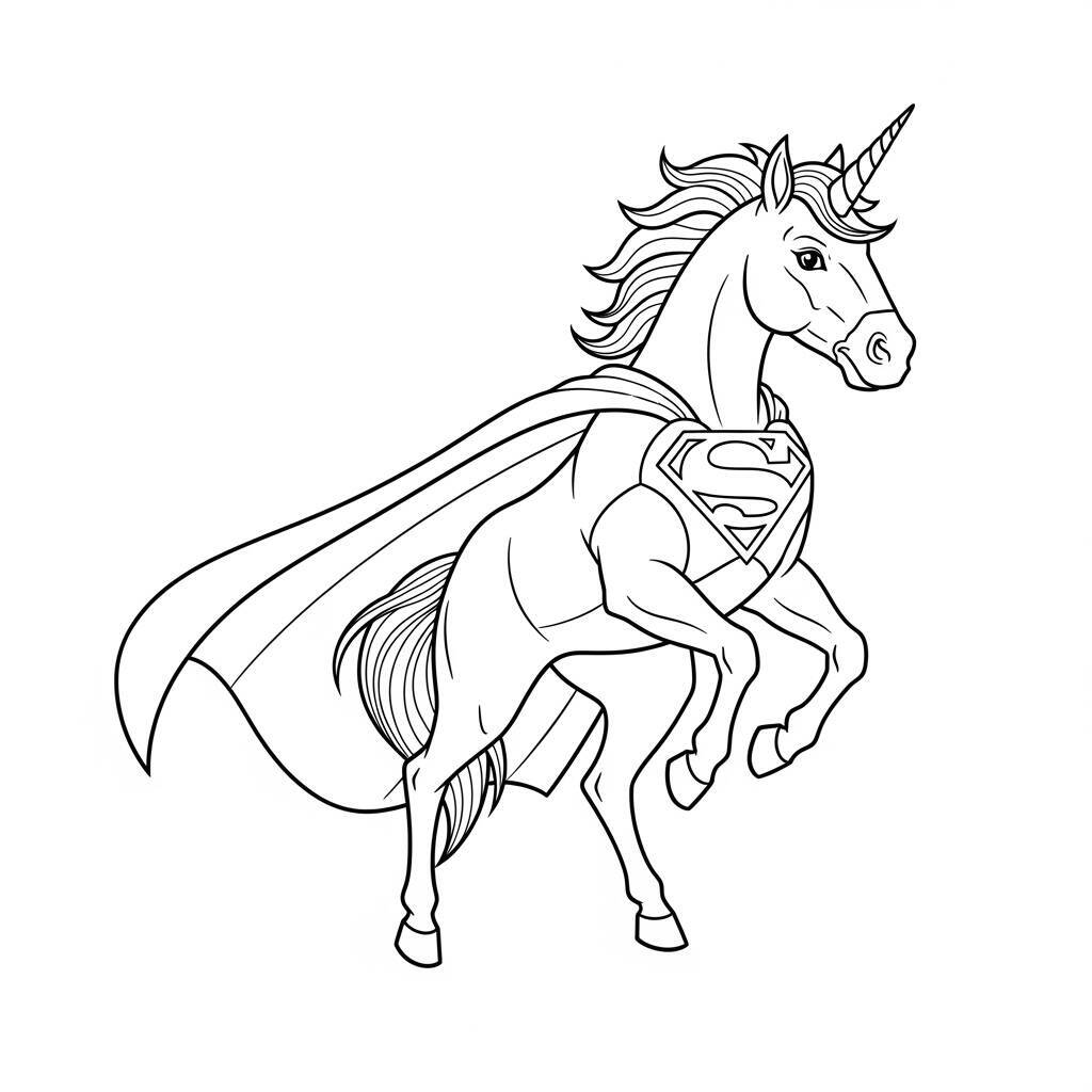 Desenho de Unicórnio e Capa de Super-Herói para Colorir
