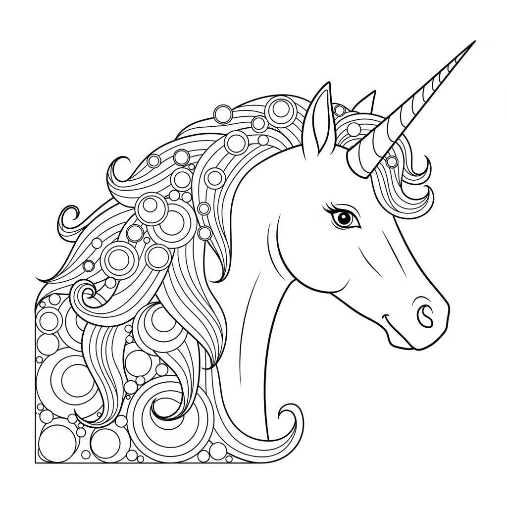 Desenho de Unicórnio e Círculos para Colorir