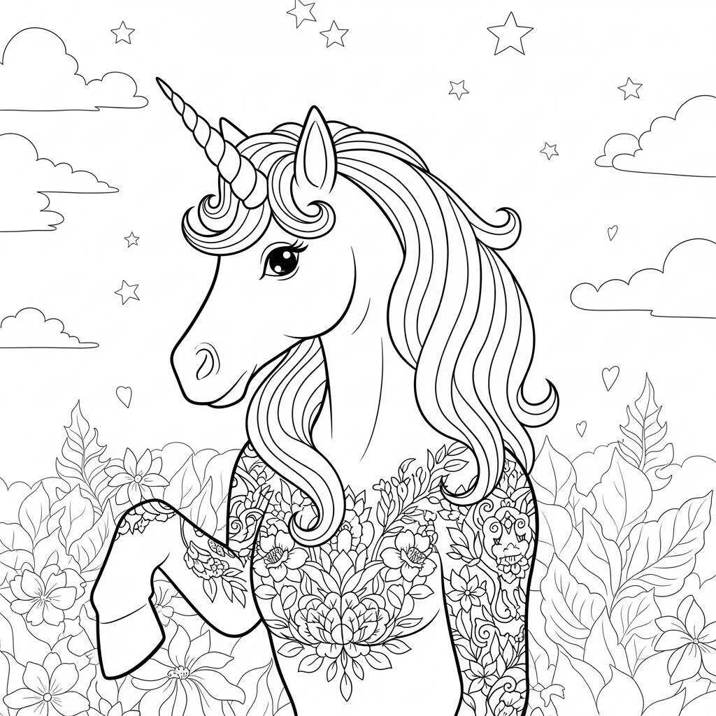 Desenho de Unicórnio e Tatuagens para Colorir