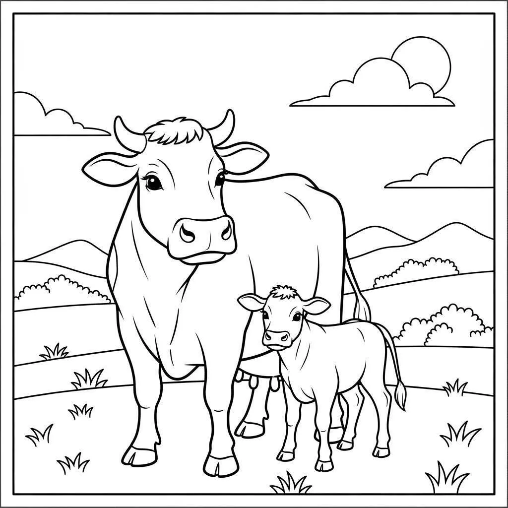 Desenho de Vaca e Bezerro para Colorir