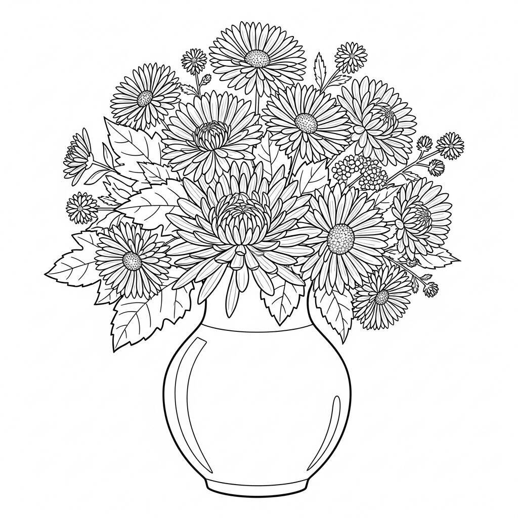 Coloriage d'un pot de fleur d'automne