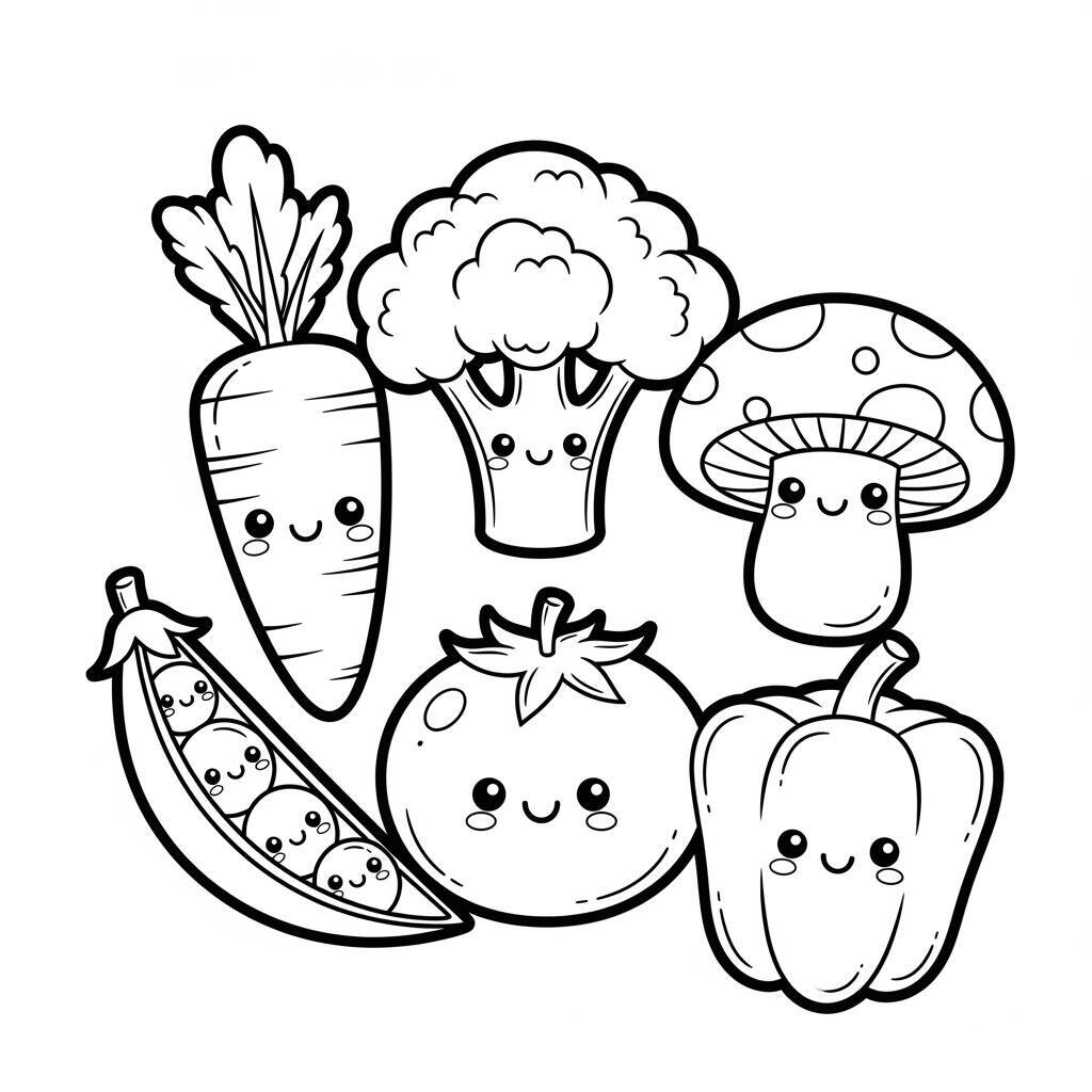 Desenho de Vegetais Kawaii para Colorir