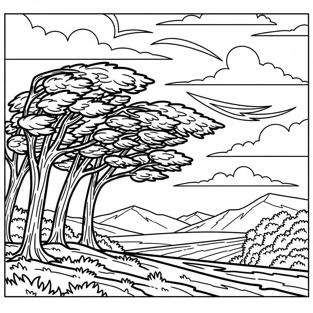 Desenho de Vento e Nuvens para Colorir