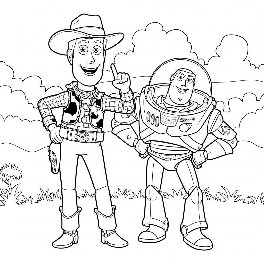 Desenho de Woody e Buzz Lightyear para Colorir