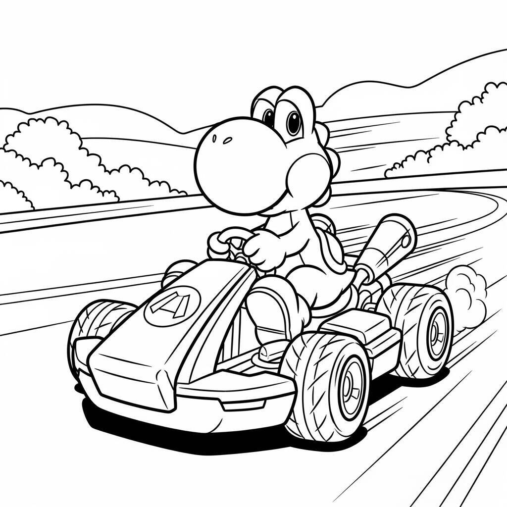 Desenho de Yoshi em um Kart para Colorir