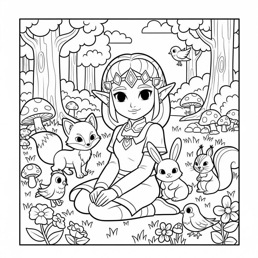 Coloriage Zelda avec des animaux
