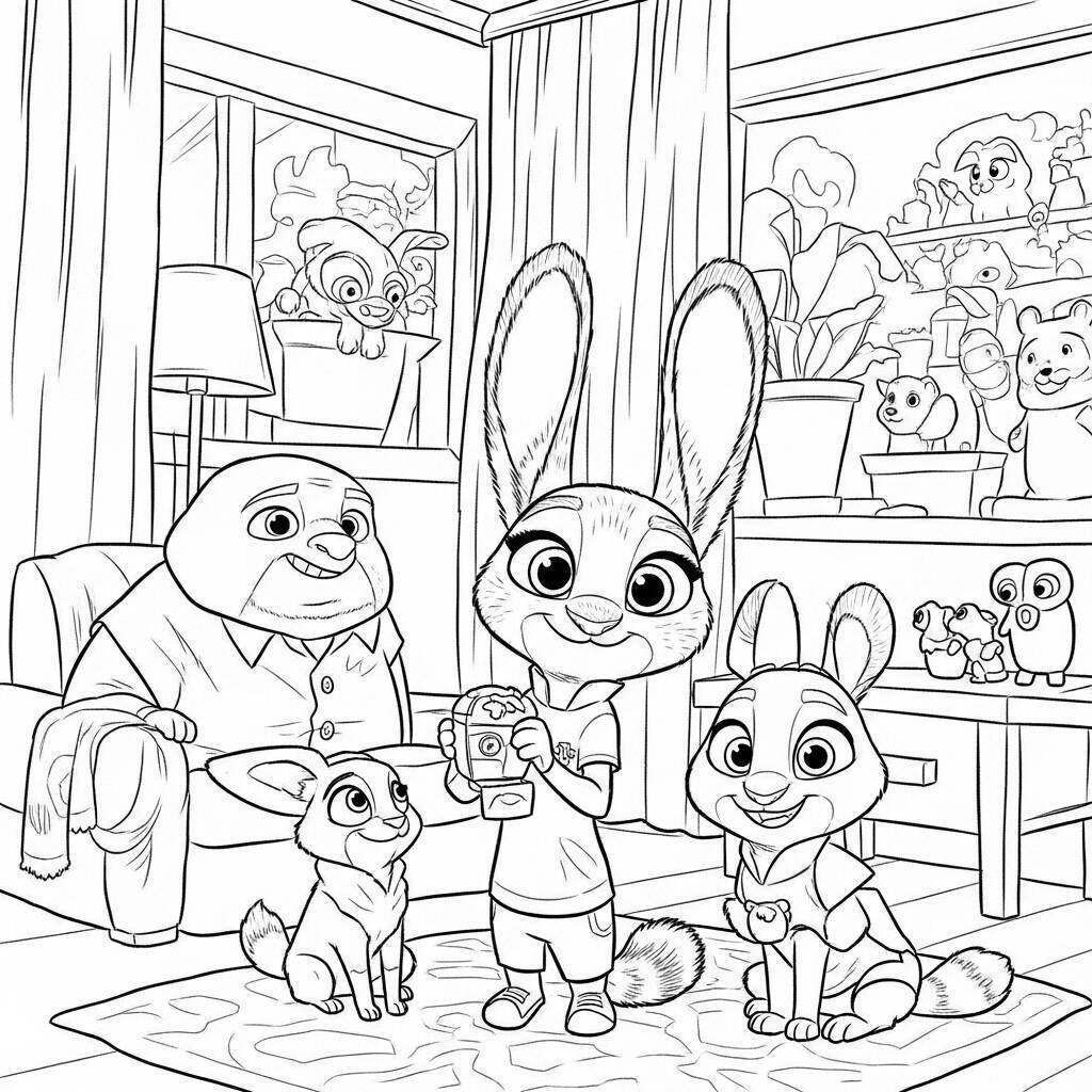 Coloriage Zootopie avec des animaux de compagnie