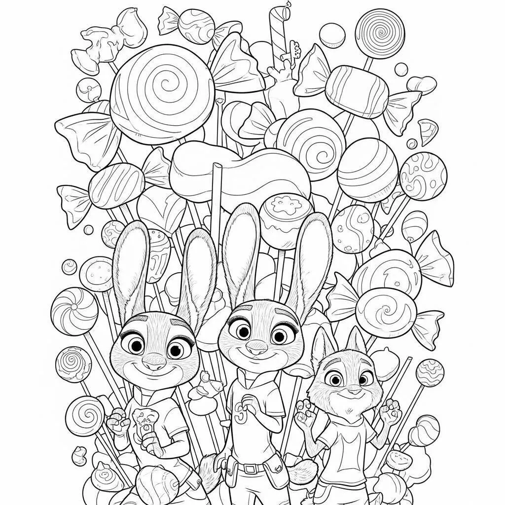 Desenho de Zootopia com Doces para Colorir