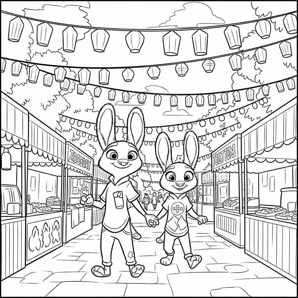 Desenho de Zootopia em um Festival para Colorir