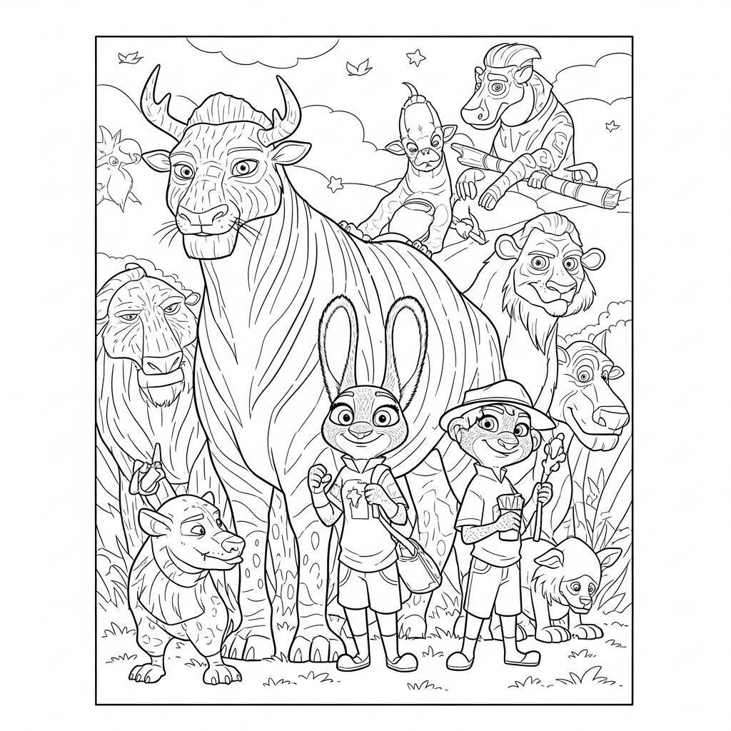 Coloriage Zootopie sur un safari