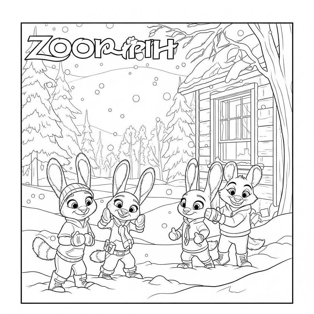 Coloriage Zootopie en hiver