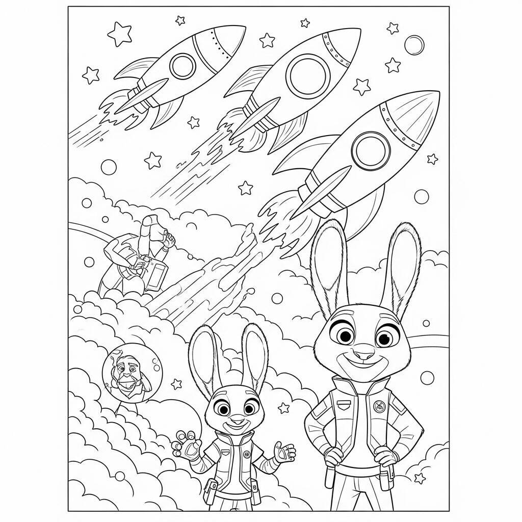 Coloriage Zootopie dans l’espace