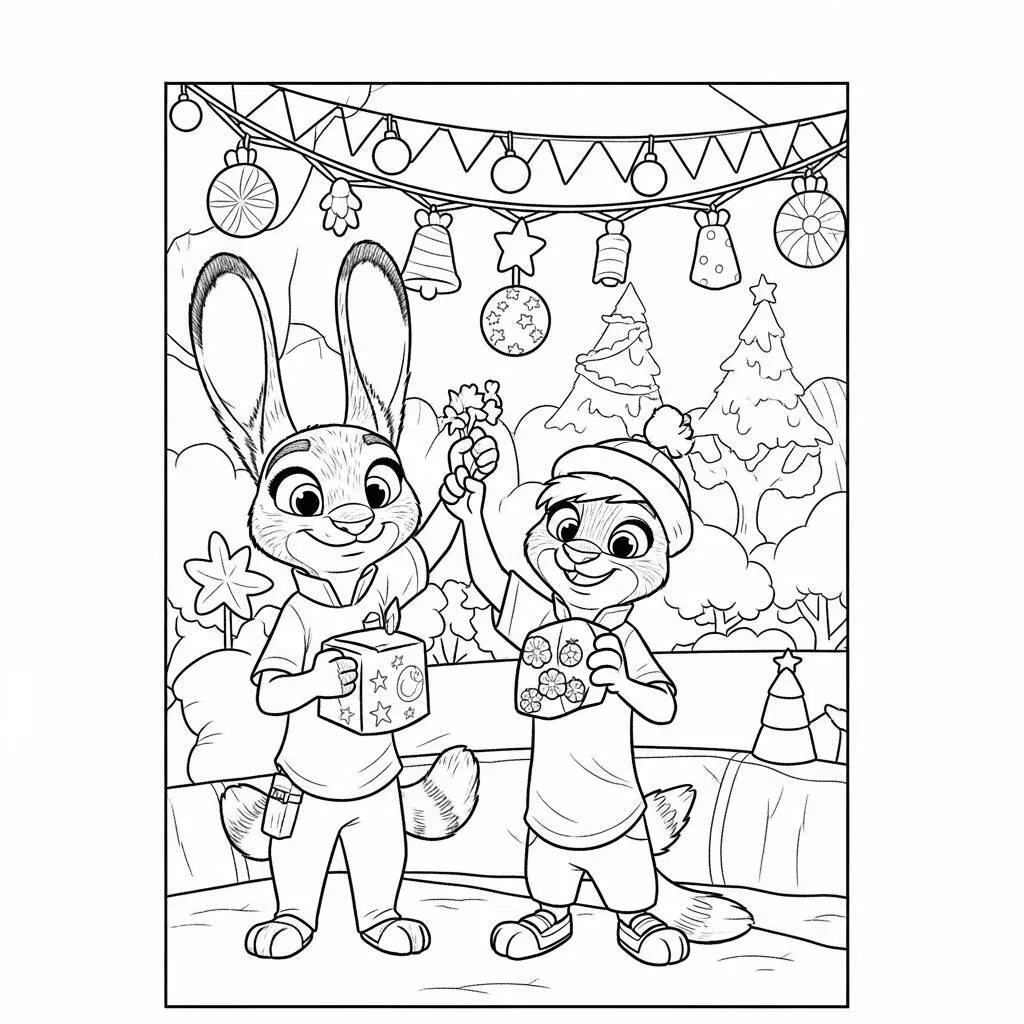 Desenho de Zootopia no Tema de Férias para Colorir