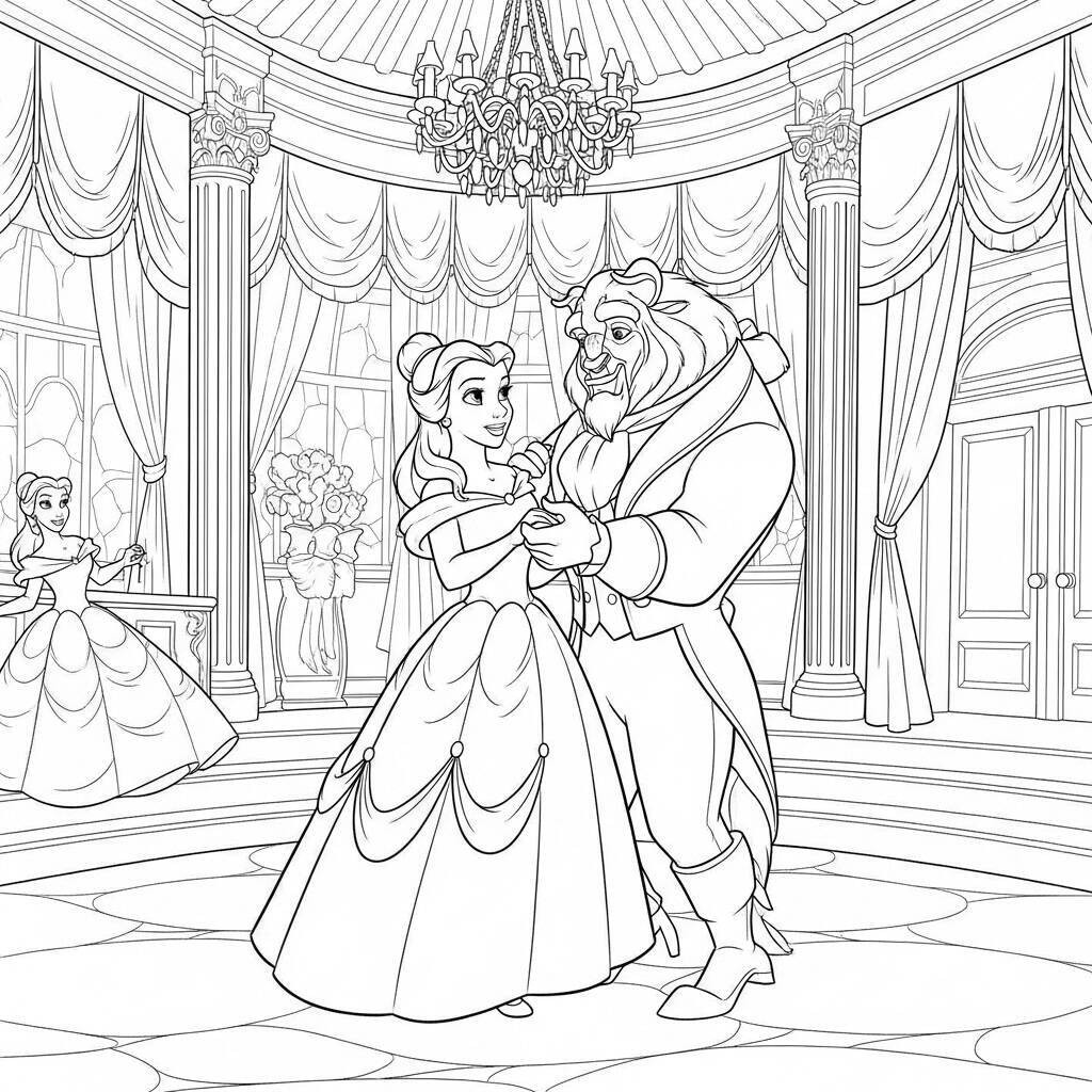 Desenho de a Bela e a Fera para Colorir