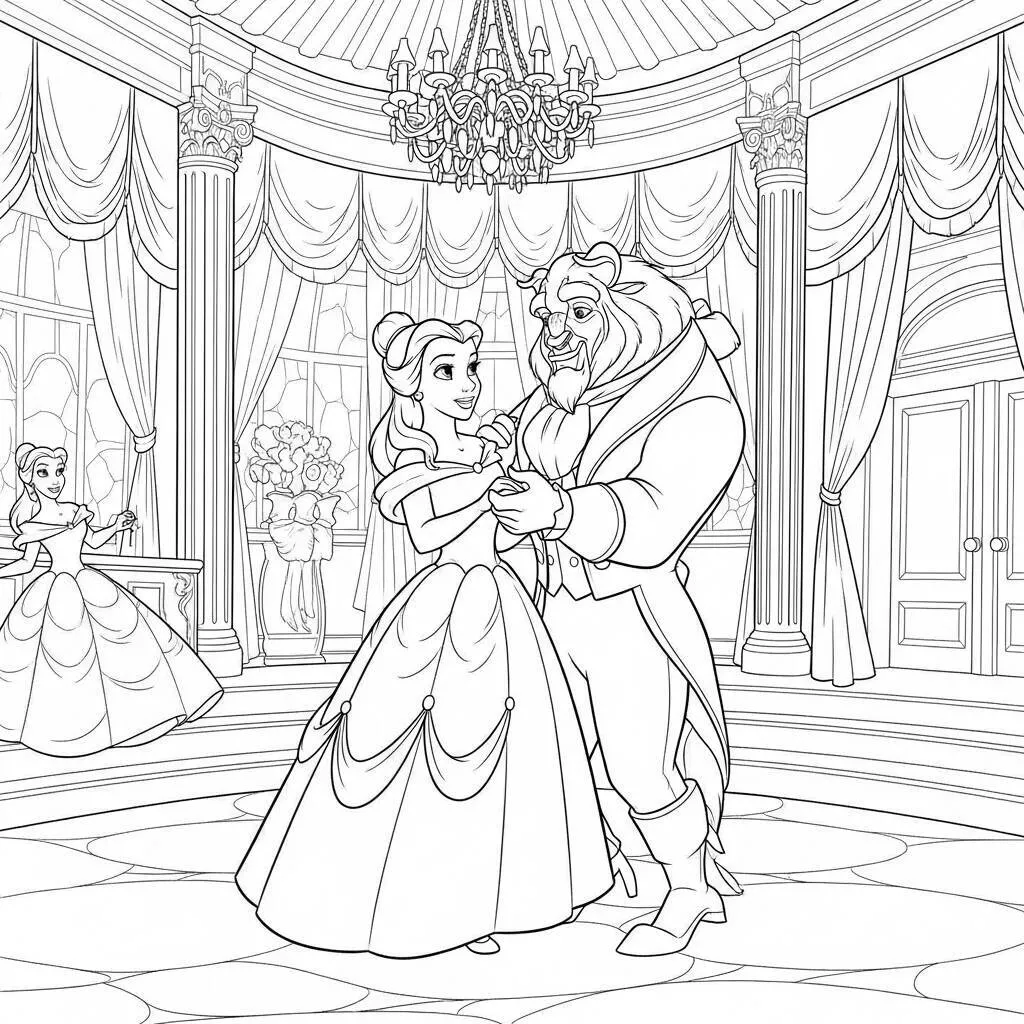 Desenho de a Bela e a Fera para Colorir