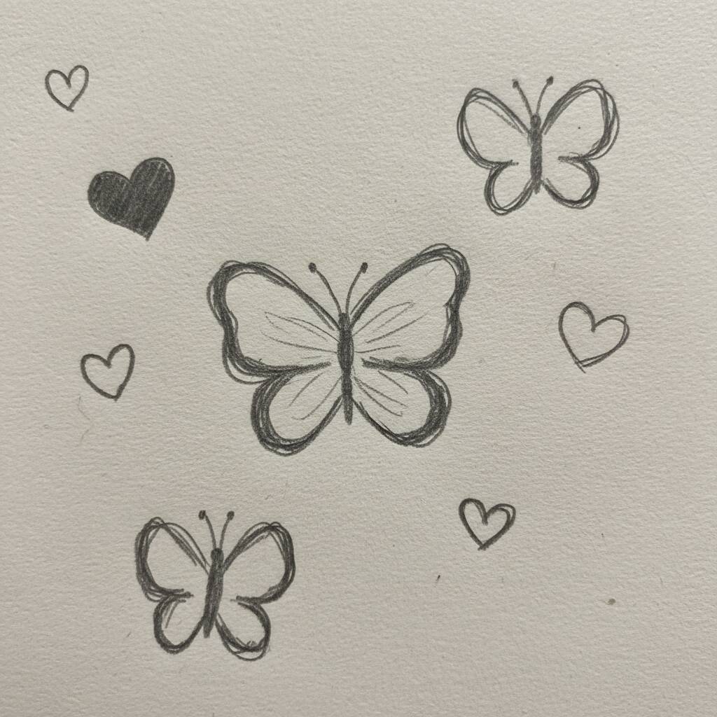 Desenho de borboletas e corações para colorir