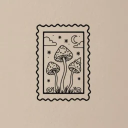 Desenho de cogumelos mágicos com estrelas e lua